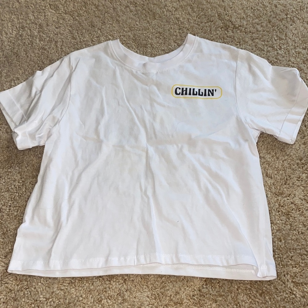 White graphic tee crop top